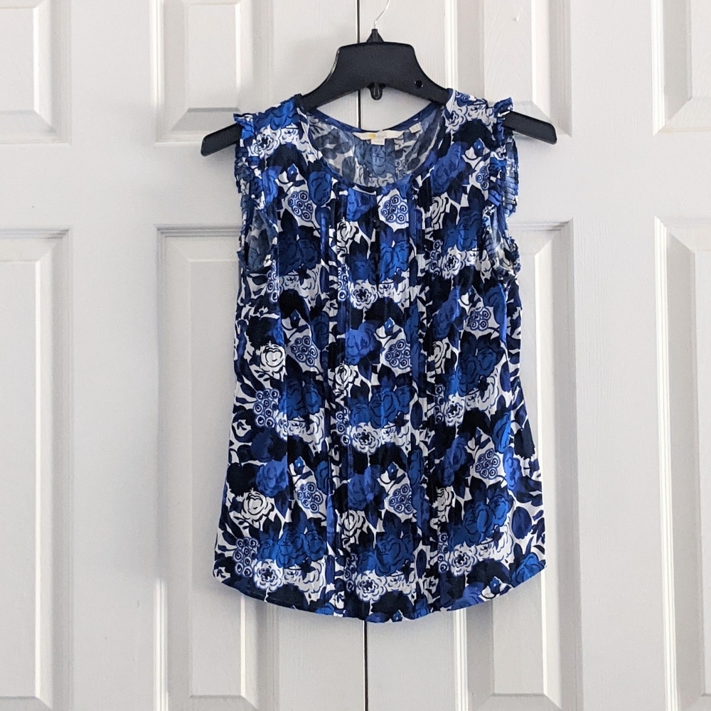 BODEN Floral Pleated Frill Sleeves Tank Top